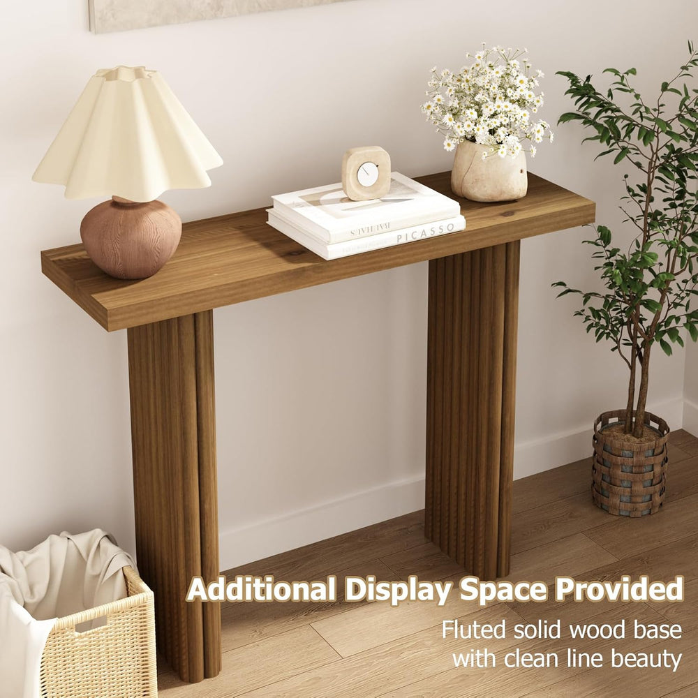 Fluted Solid Wood Console Table, Entryway Table