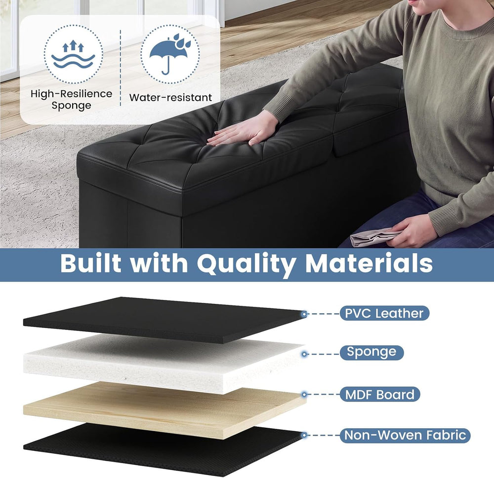 DUMOS 43 Inch Folding Storage Ottoman Bench with Flipping Lid