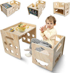 Montessori Table and Chair Set, Toddler Table and Chair Set, for 1-3 Kids | Wooden, Adjustable Chair, with Blackboard, Kids Table and Chairs Furniture, for Eating, Drawing, Reading, Play