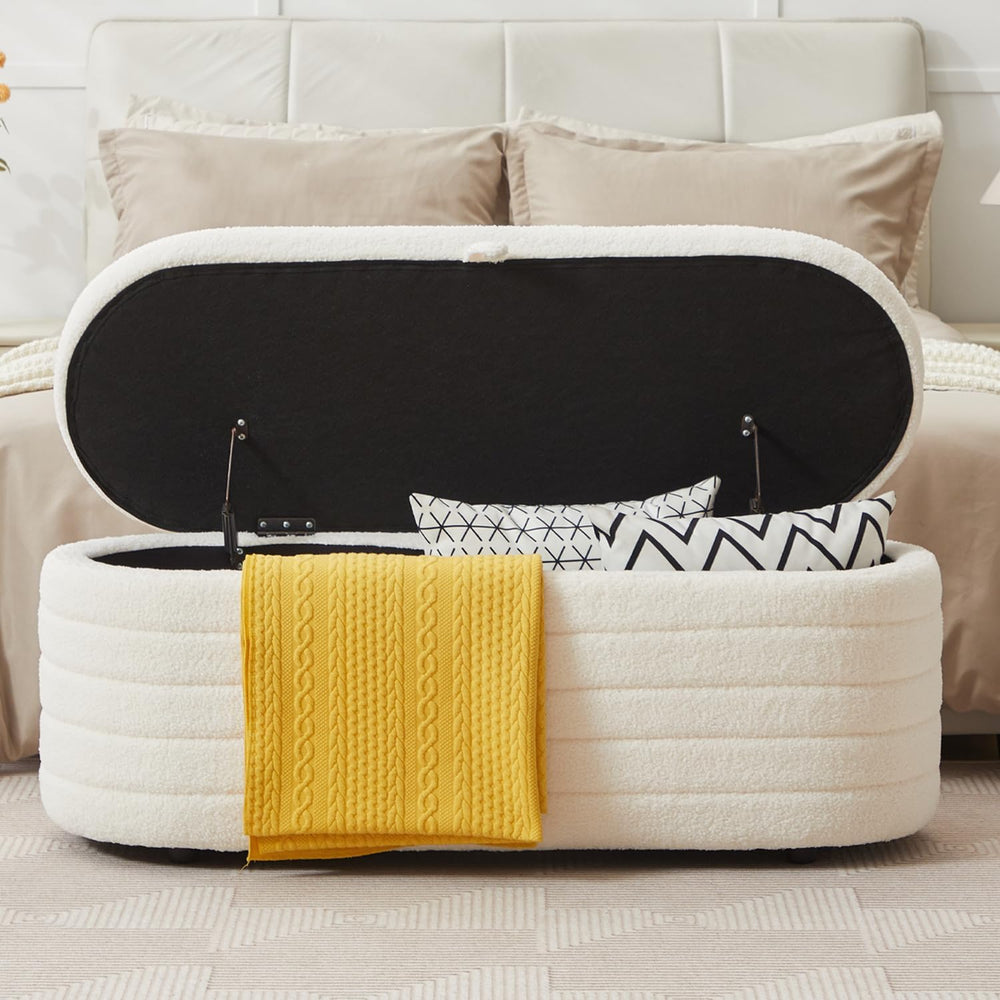 Storage Ottoman Bench End of Bed for Bedroom,45 inch Boucle Upholstered Entry...