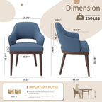 Wooden Dining Chairs Set of 4, Modern Fabric Upholstered Dining Room Chair, Kitchen Side Chairs, Farmhouse Dinner Chair with Open Back for Kitchen, Blue