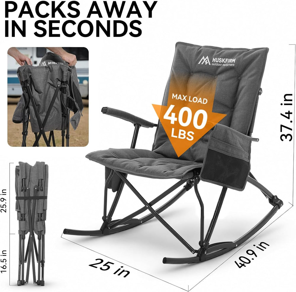 Oversized Folding Rocking Camping Chair, Heavy Duty Rocker Chair, Black