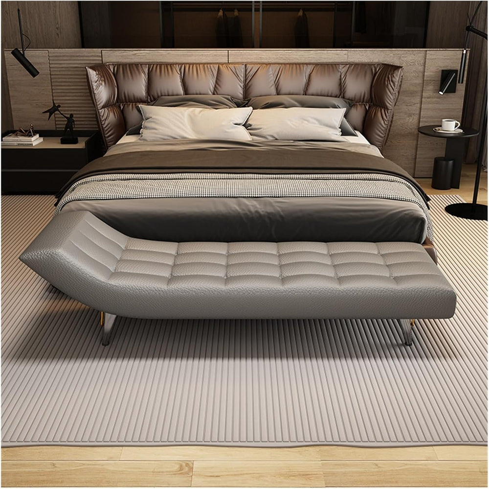 Modern End of Bed Bench, Upholstered Pu Leather Ottoman,Modern Tufted Long,Fa...