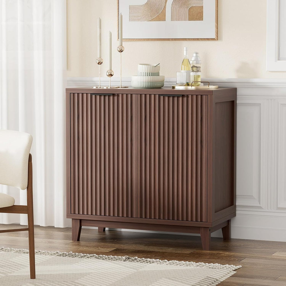 Fluted Cabinet with Storage, Mid Century Modern 2 Doors Sideboard Buffet