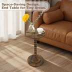 Round Side Table, Small End/Drink Table for Small Spaces, Modern Accent Tables with Solid Wood Leg for Bedroom, Living Room, Corners and Office (Rustic Brown)