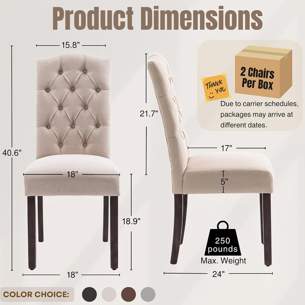 Tufted Dining Chair Fabric Button Upholstered Modern Kitchen Diner Set of 2