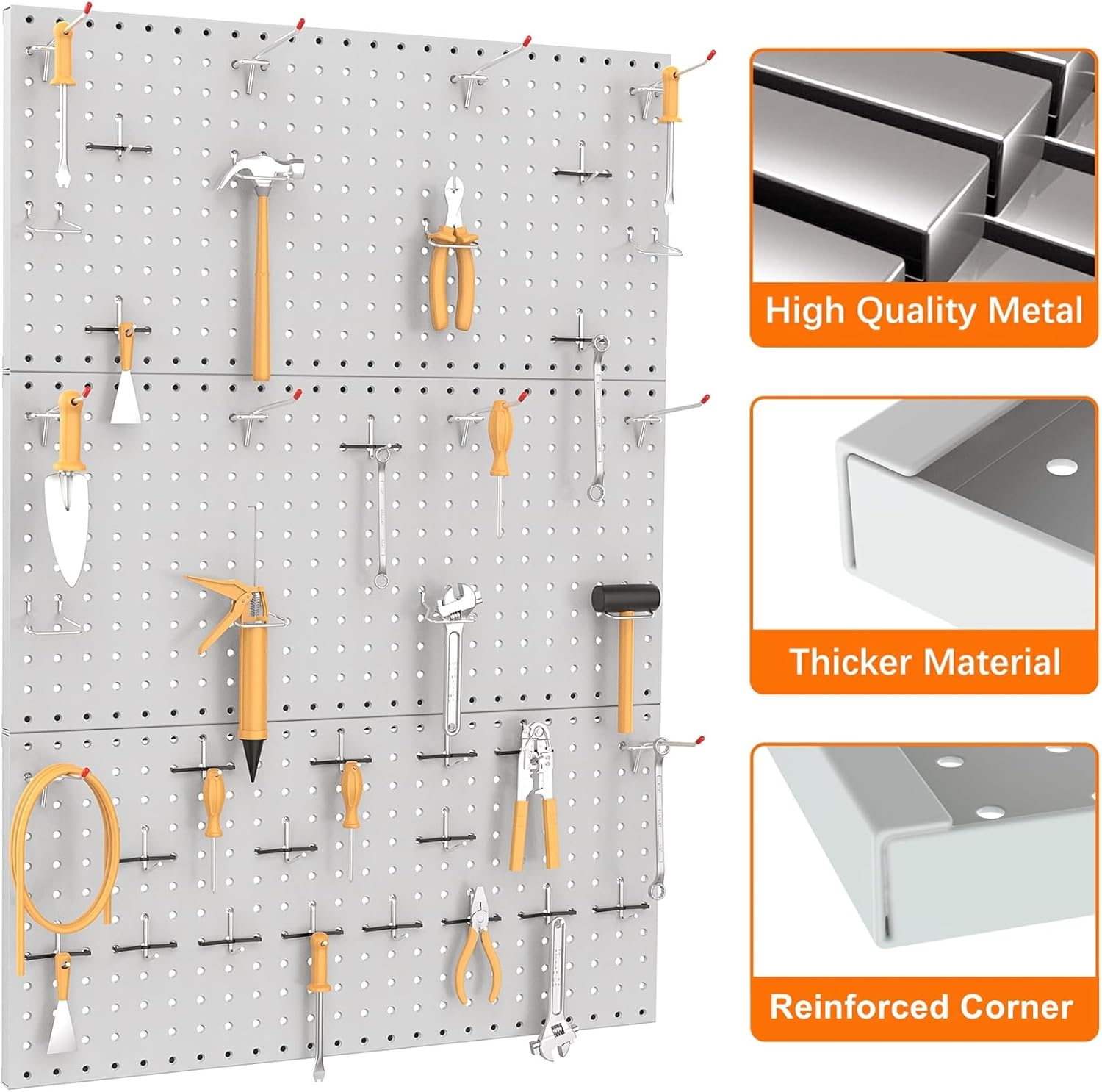 TORACK 3 PCS Metal Pegboard Panels(12x24 inch) for Wall Garage Utility Tools Storage Pegboard for Workbench, Modular Peg Board Tool Organizer Boards(Pack of 3, Grey)