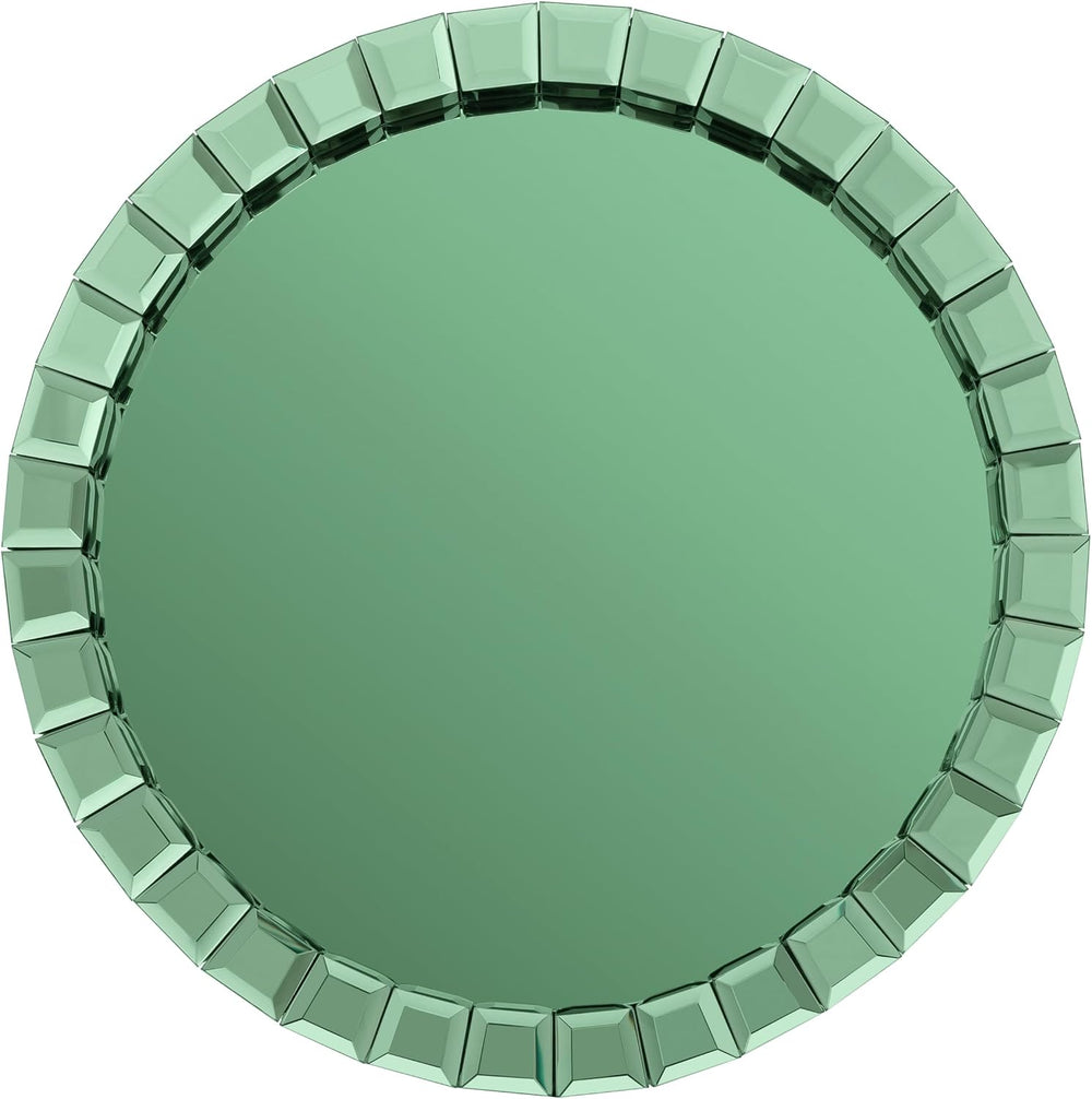 SHYFOY Green Mirrored End Table, 23" H Round Glass Side Table with Three...