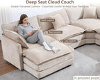 Oversized Modular Sectional Sofa, 7 Seater Deep Seat Cloud Couch Sofa | Chenille|Corner Couch|7 Pillows|2 Ottomans|Double-layer Cushion|For Spacious Living Room, Big Families| Light Camel