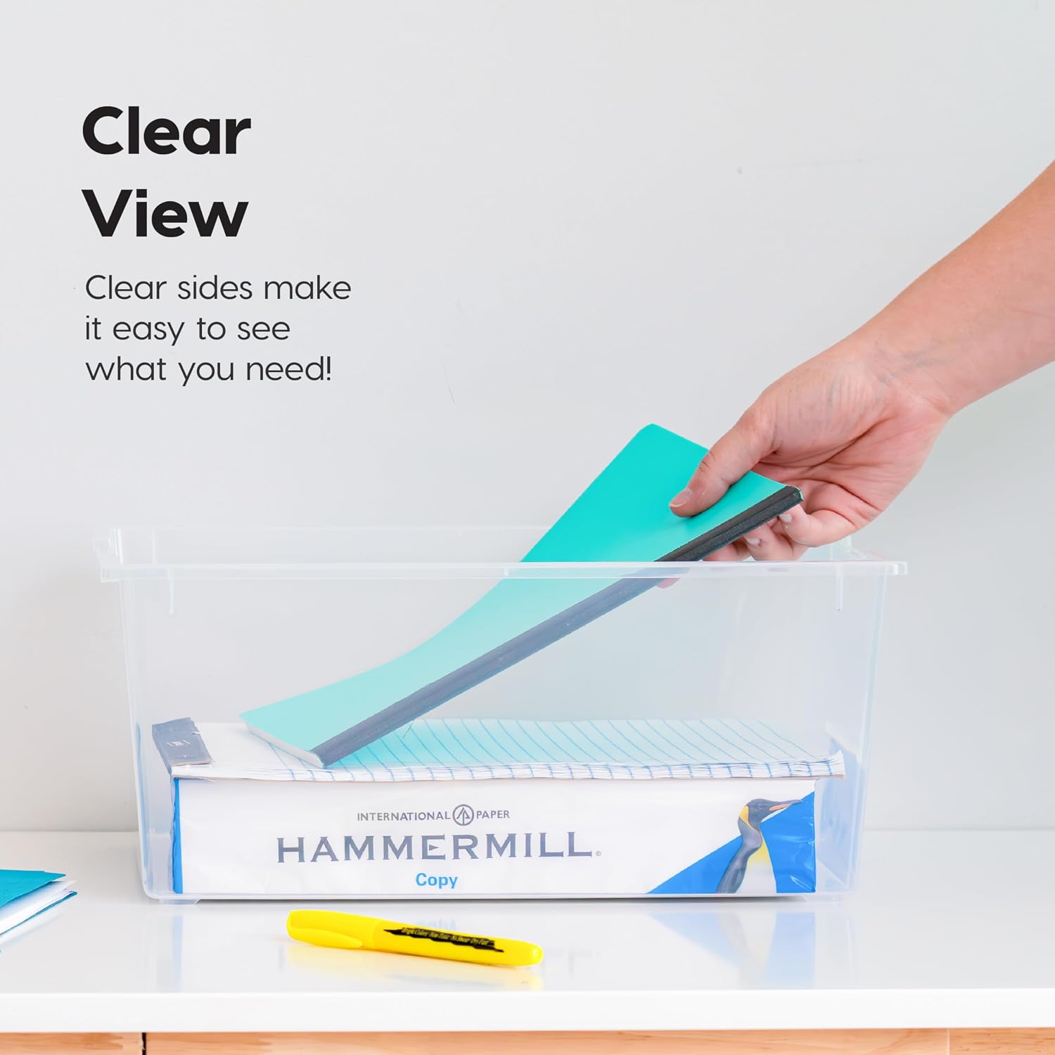 IRIS USA 6 Qt. Craft Storage Bins with Lids, 6-Pack, |Made in USA|, Clip Box, Small Plastic Sensory Bin Tote Organizer Containers for Art Supplies, Paper, & Office, Stackable - Clear/Seafoam Blue