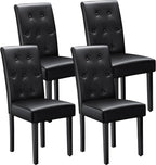 Furmax Upholstered Dining Chairs Set of 4, PU Leather Dinning Room Chairs, Button Tufted Kitchen Chairs with Adjustable Wood Legs for Dining Room/Living Room/Restaurant (Leather Black, 4)