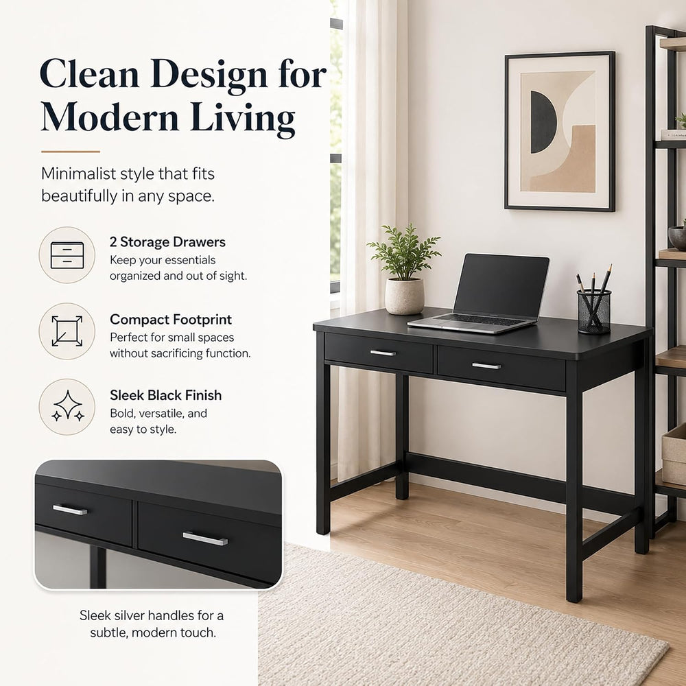 4NM 39.4" Small Desk with Wood Drawers, Home Office Computer Desk with W...