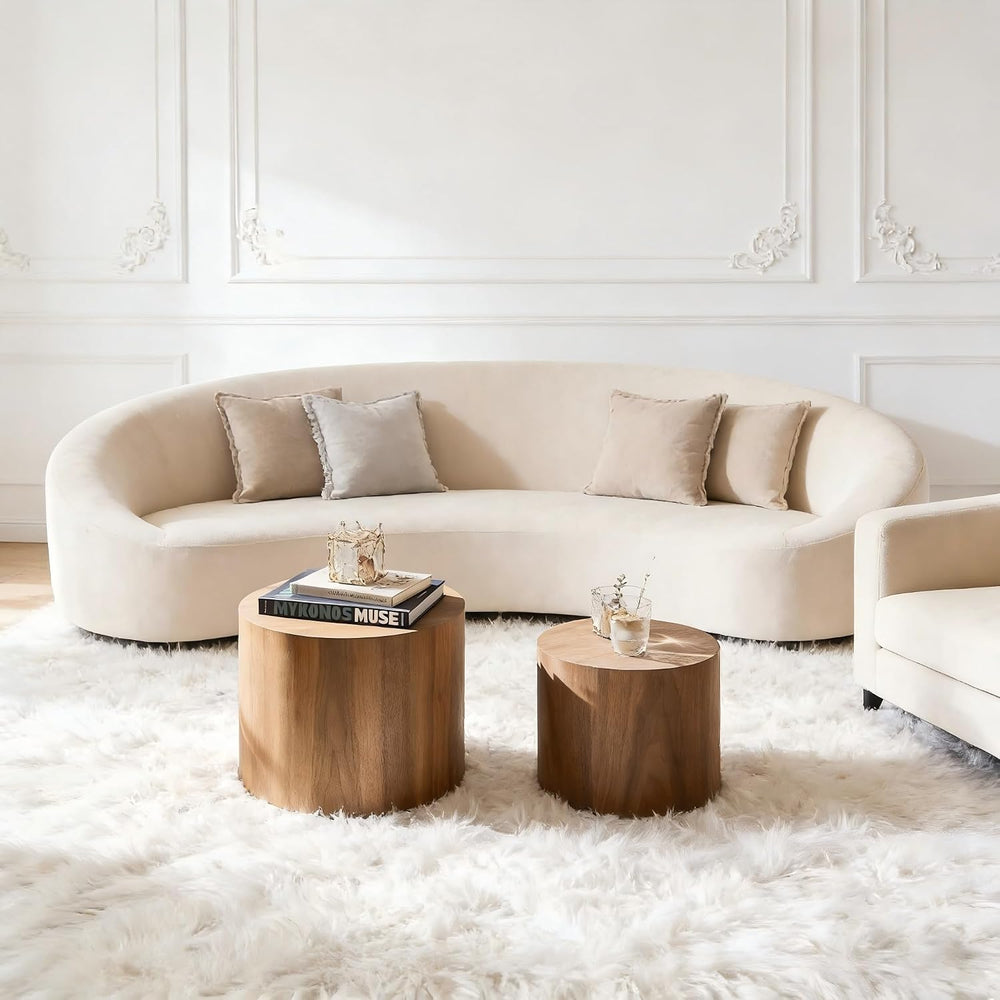 KEVINSPACE Nesting Coffee Table Set of 2, Round Nesting Tables Wooden End Tab...