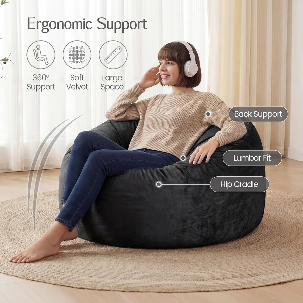 4FT Bean Bag Chair for Adults, Large Bean Bag with Filling, Memory Foam Bean ...