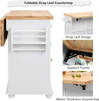 Finnhomy Rolling Kitchen Island With Drop Leaf, Thicken Rubberwood Top, Spice Rack, Towel Rack, Drawer, 43.3" Portable Mobile Kitchen Island Carts Table, Storage Cabinet, Both Wheels and Feet Included