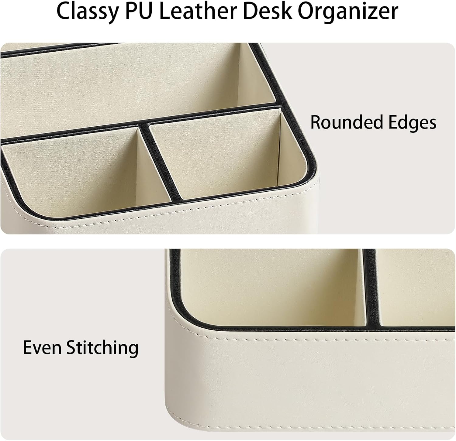 Remote Control Holder, PU Leather Small Desk Organizer with 4 Compartments, Nightstand Organizer Desk Caddy for Remote, Notepad, Phone, Glasses, and Accessories (Cream)