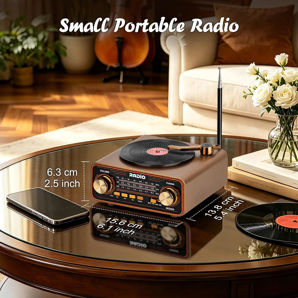 Vintage Radio AM FM SW with Bluetooth/TF Card/USB Playback for Home, Office