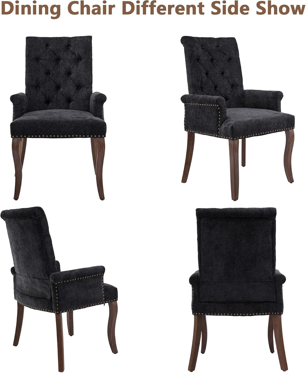 mikibama Chenille Upholstered Dining Chairs with High Back Set of 2,Vintage T...