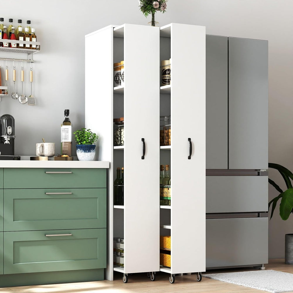 KEIKI Pull-Out Kitchen Pantry Storage Cabinet with Multi-Tier Shelf & Whe...