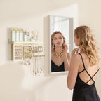Hanging Jewelry Organizer Wall Mounted with Necklace Earring Ring Holder | Wall Jewelry Holder with Rustic Wood Shelf, Rotating Necklace Storage Organizer, Versatile Earring Holder, Ring Display Box