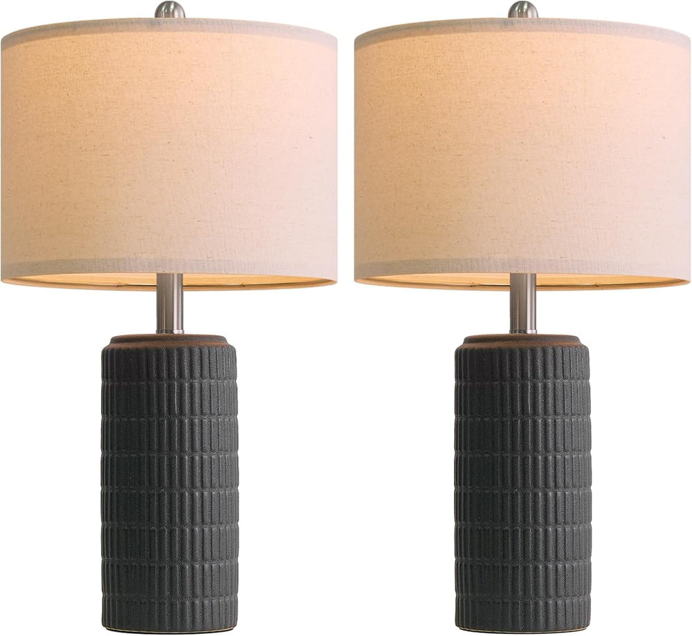 PoKat 23" Matte-Textured Ceramic Table Lamps Set of 2 for Bedroom, Stone...