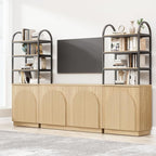 Yechen 110" Modular Entertainment Center with Bookshelves for up to 55", Mid Century Modern TV Stand with Storage, TV Cabinet with Adjustable Shelves, Living Room, Natural Oak (3 PCS)
