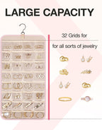 BAGSMART Hanging Jewelry Organizer Storage Roll with Hanger Metal Hooks Double-Sided Jewelry Holder for Earrings, Necklaces, Rings on Closet, Wall, Door, 1 piece, Medium, Pink
