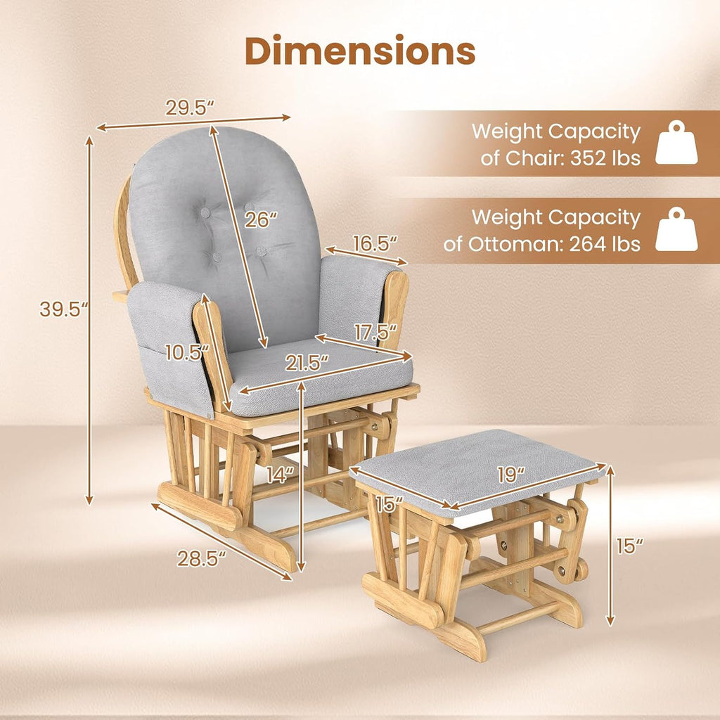 DORTALA Baby Glider Rocker with Ottoman, Multiposition Lockable Glider with Cleanable Upholstered, Smooth Rocking Motion, Nursery Glider & Ottoman Sets for Nursing Baby, Reading (Grey and Natural)