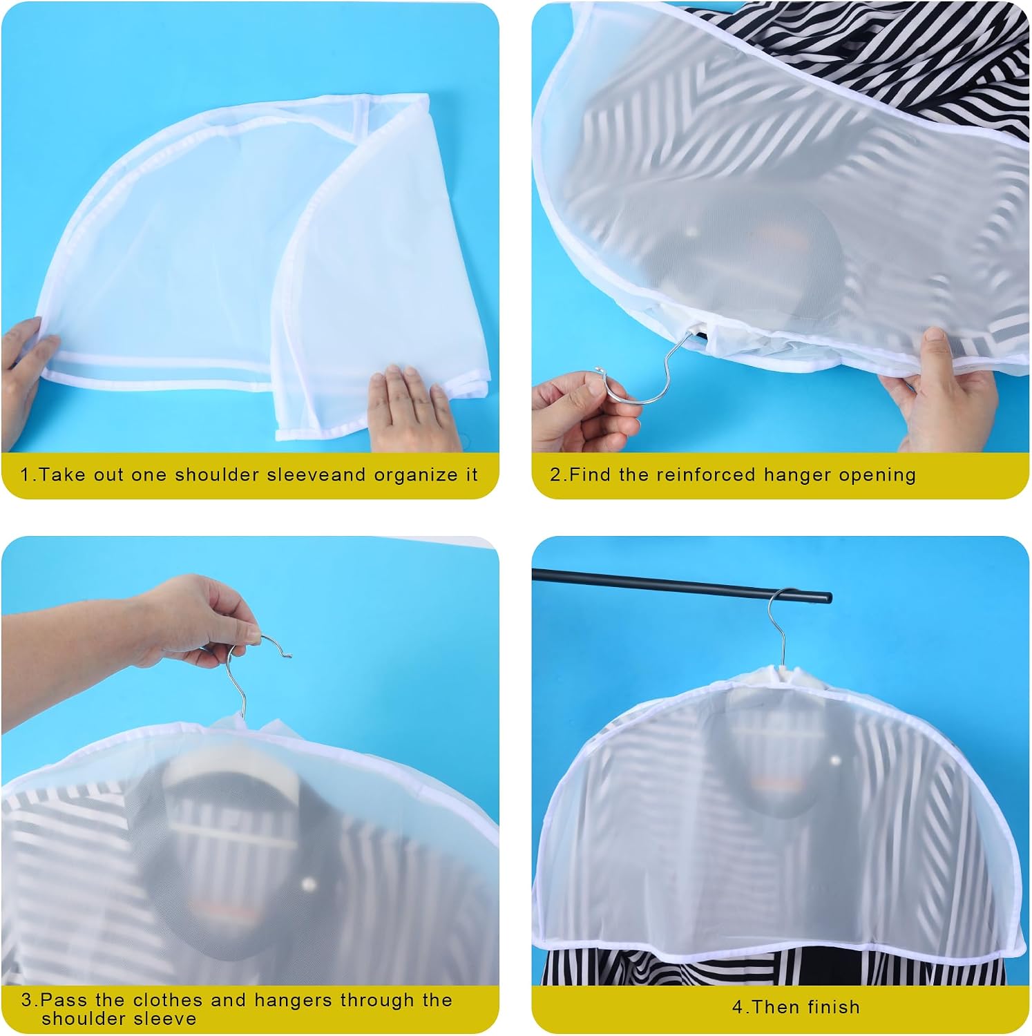 24PCS Garment Covers For Hanging Clothes, Shoulder Covers For Hanging Clothes, Dust Covers For Hanging Clothes, Suit Covers For Closet, Plastic Covers For Clothes, With 2" Gusset, 24''W X 12"H X 2''D
