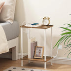 HOOBRO Side Table with Charging Station, End Table with USB Port and Outlets, Nightstand with 2-Layer Storage Shelves for Small Spaces, Living Room, Bedroom, Walnut and White WH09UBZ01