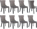 Modern Dining Chairs Set of 8, Tufted Upholstered Dining Chair with Solid Wood Legs, Grey Velvet Accent Chair, Sillas de Comedor, Kitchen & Dining Room Chairs (Gray, Velvet, 8Pcs)