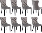 Modern Dining Chairs Set of 8, Tufted Upholstered Dining Chair with Solid Wood Legs, Grey Velvet Accent Chair, Sillas de Comedor, Kitchen & Dining Room Chairs (Gray, Velvet, 8Pcs)