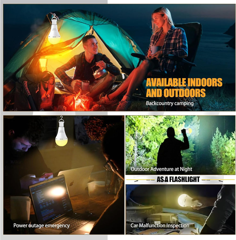 Emergency Rechargeable Bulbs 6Pk,A21 9W 60WEq,1200mAh WW for Power Cut Camp