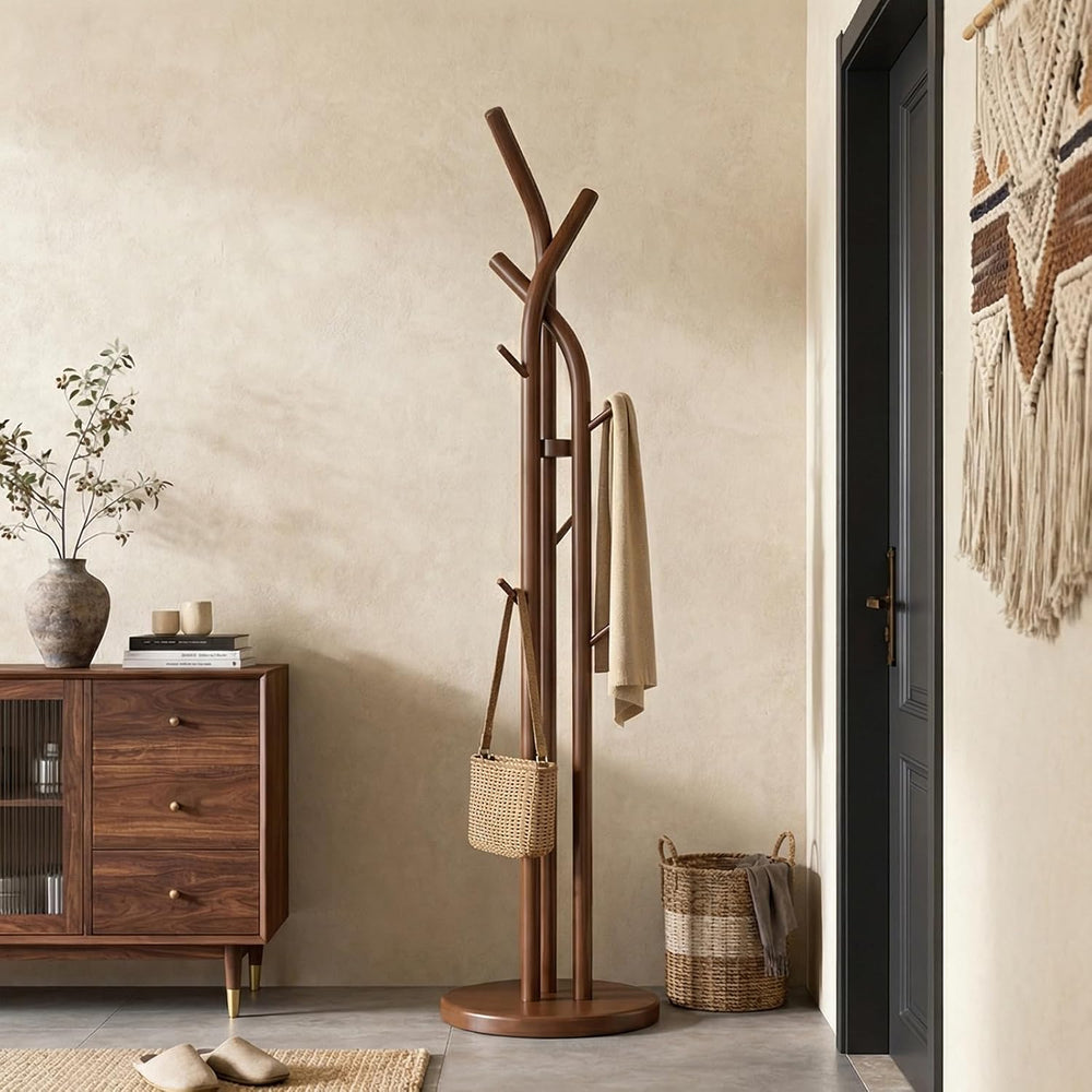 Solid Wood Coat Rack Freestanding Wood Coat Tree Rack with 9 Hooks, Creative ...