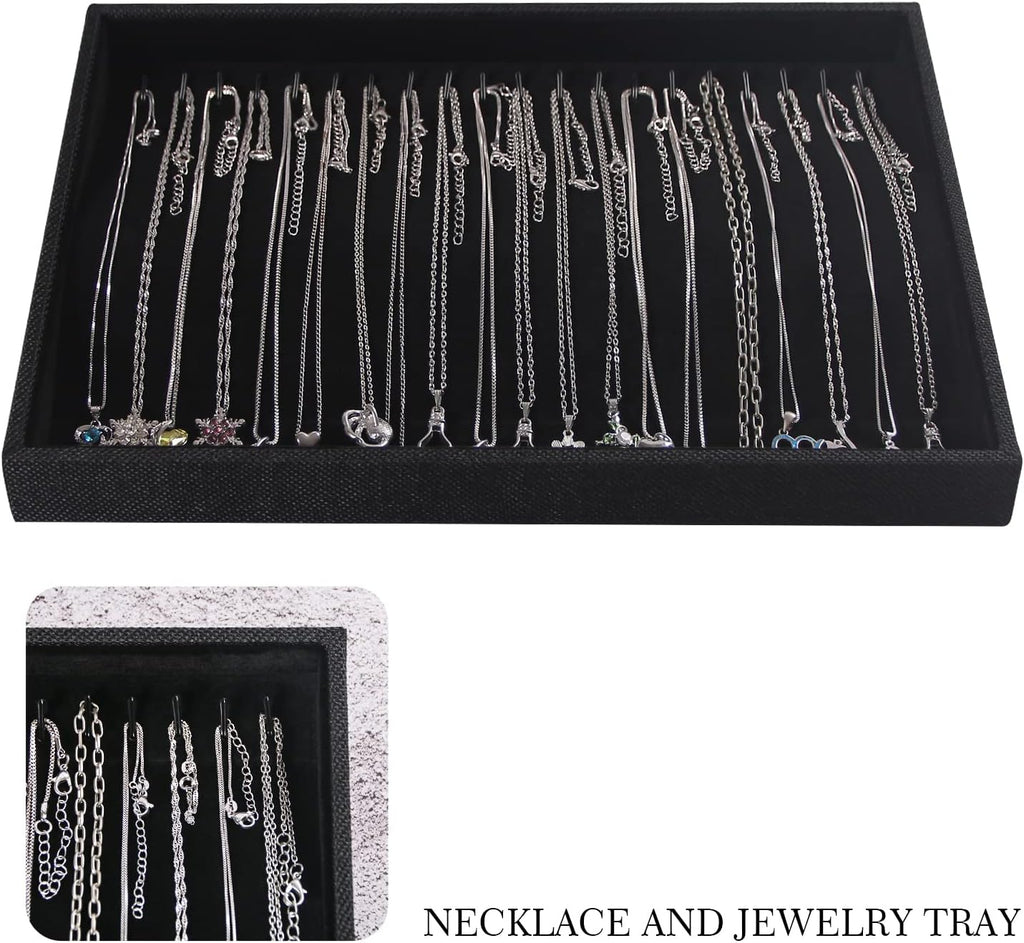 Julysky 2 Pcs/set Stackable Jewelry Organizer Trays，Necklace Tray+Necklace Tray, Jewelry Displays for Selling,Black