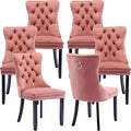 Modern Dining Chairs Set of 6, Tufted Upholstered Dining Chair with Solid Wood Legs, Pink Velvet Accent Chair, Sillas de Comedor, 6 Dining Chairs (Pink, Velvet, 6Pcs)