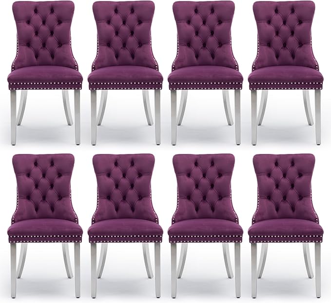 Velvet Upholstered Dining Chairs Set of 8, Modern Kitchen Side Chairs with Na...