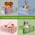 4-Pack Small Pastel Plastic Storage Baskets, Collapsible Crates for Organizing, Space-Saving Mini Bins for Classroom, Kitchen, Office, Bedroom (9.8" x 6.5" x 3.8")