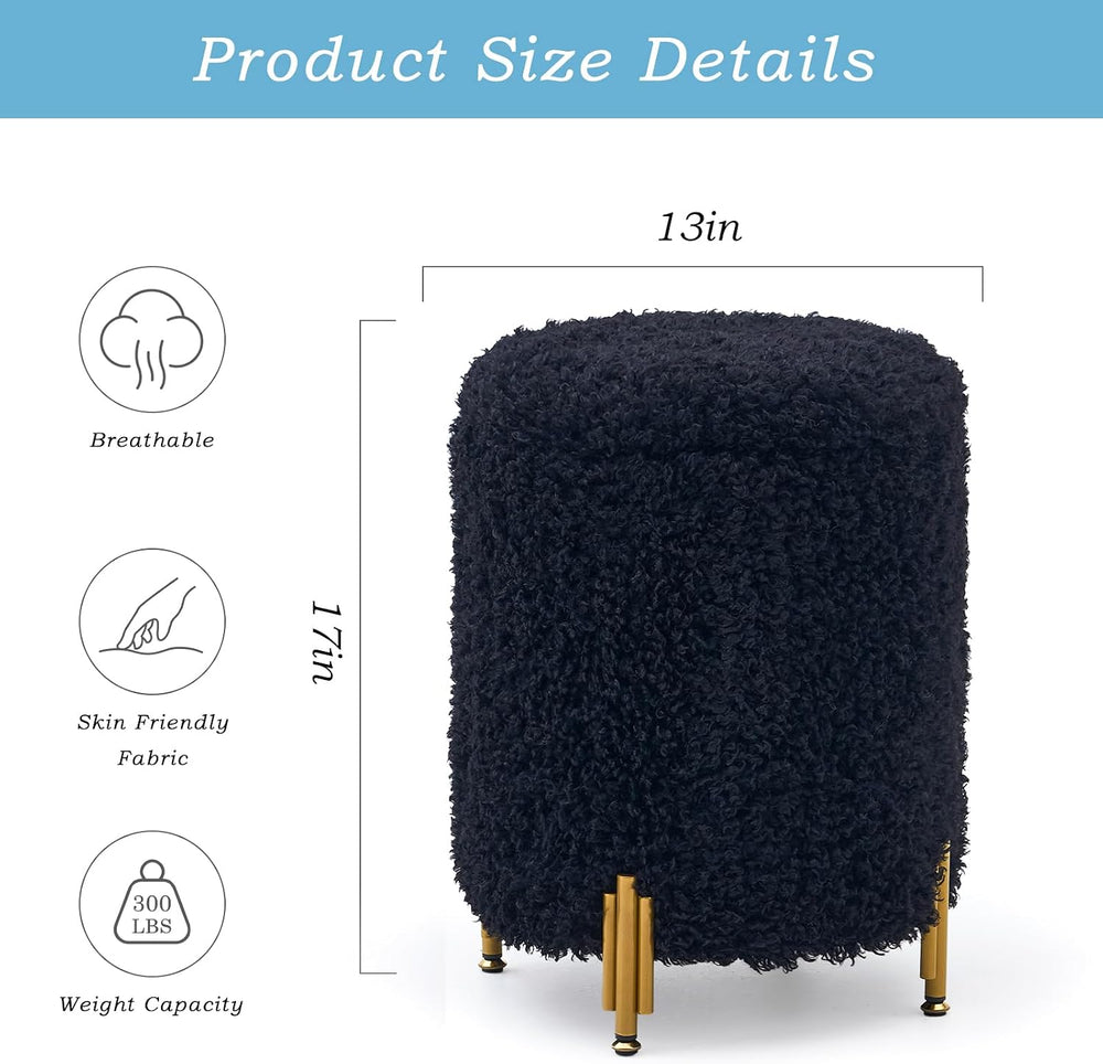 Round Storage Ottoman,Modern Foot Stool with Metal Legs,Vanity Stool with Sof...