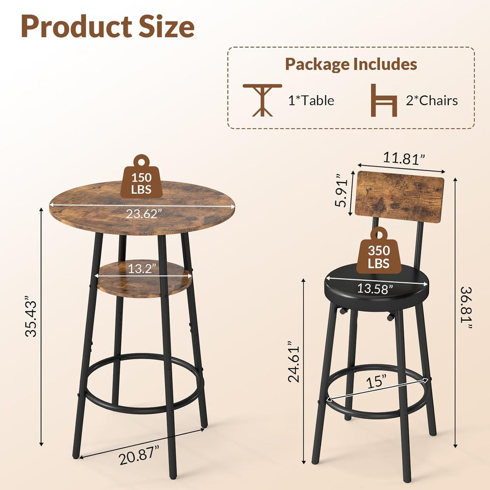 Zevemomo 3 Pieces Round Bar Table Set, Small Dining Table for 2, Modern Kitch...