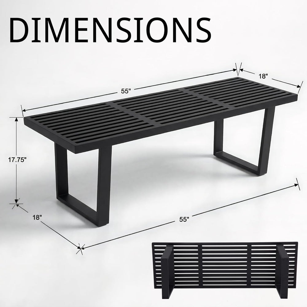 HNY Modern Entryway Bench Black Wood Minimalist Nelson Bench with Metal Legs ...