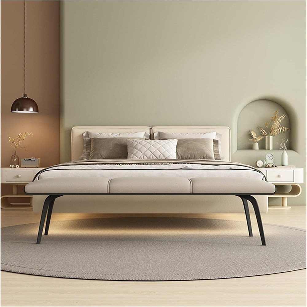 Modern Bedroom Bench Leathers, Upholstered End of Bed with Padded Seat and Me...