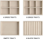 Frebeauty Small Jewelry Tray Set,Stackable Velvet Jewelry Organizer Tray,Mini Jewelry Drawer Organizer,Drawer Inserts,4.92 x 3.74 x 0.9 Inches,Earring Organizer for Women(Set 9,Beige)