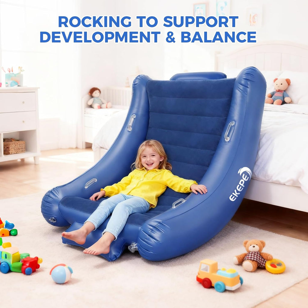 Sensory Rocking Chair for Kids, Inflatable Sensory Rocker with Electric Air Pump for Autistic ADHD Children, Air Cloud Autism Chair - Soft, Comfy & Heavy Duty - Blue
