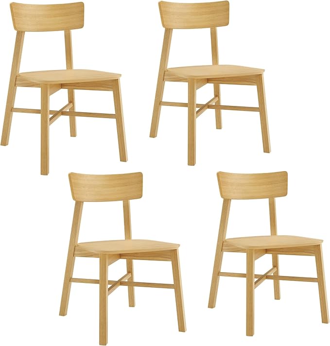 CHITA Soild Wood Dining Chairs Set of 4, Mid Century Modern Oak Wood Kitchen Chairs with Curved Backrest, Dining Room Chair for Kitchen, Restaurant