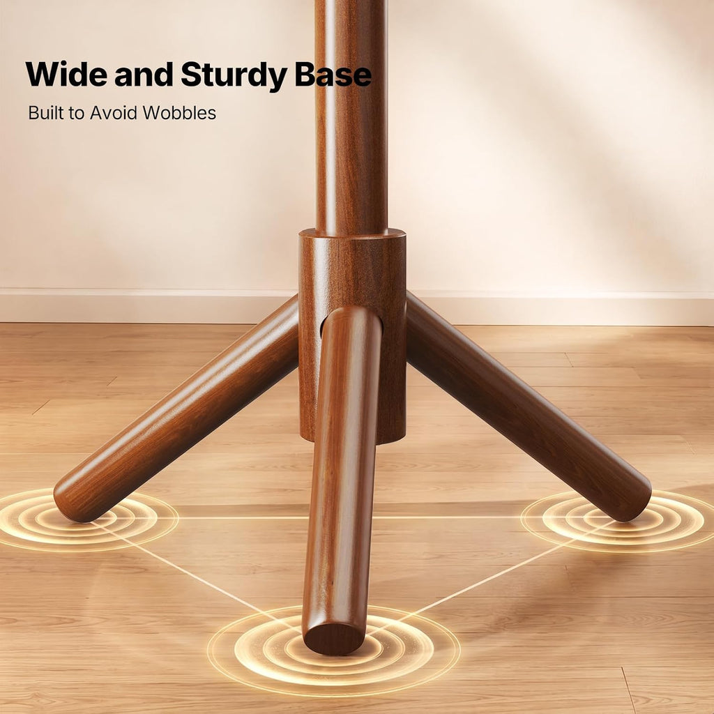 AMADA Solid Wooden Coat Rack Freestanding with 8 Hooks, Walnut | 100% solid wood, 3 height options, widened base for stability, tool-free assembly, smooth rods & hooks prevent clothing snags