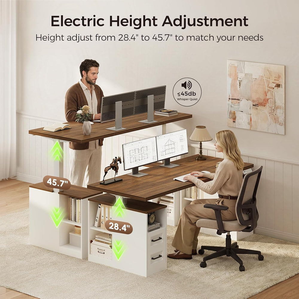 55 Inch Farmhouse Standing Desk with Storage Drawers, Walnut White