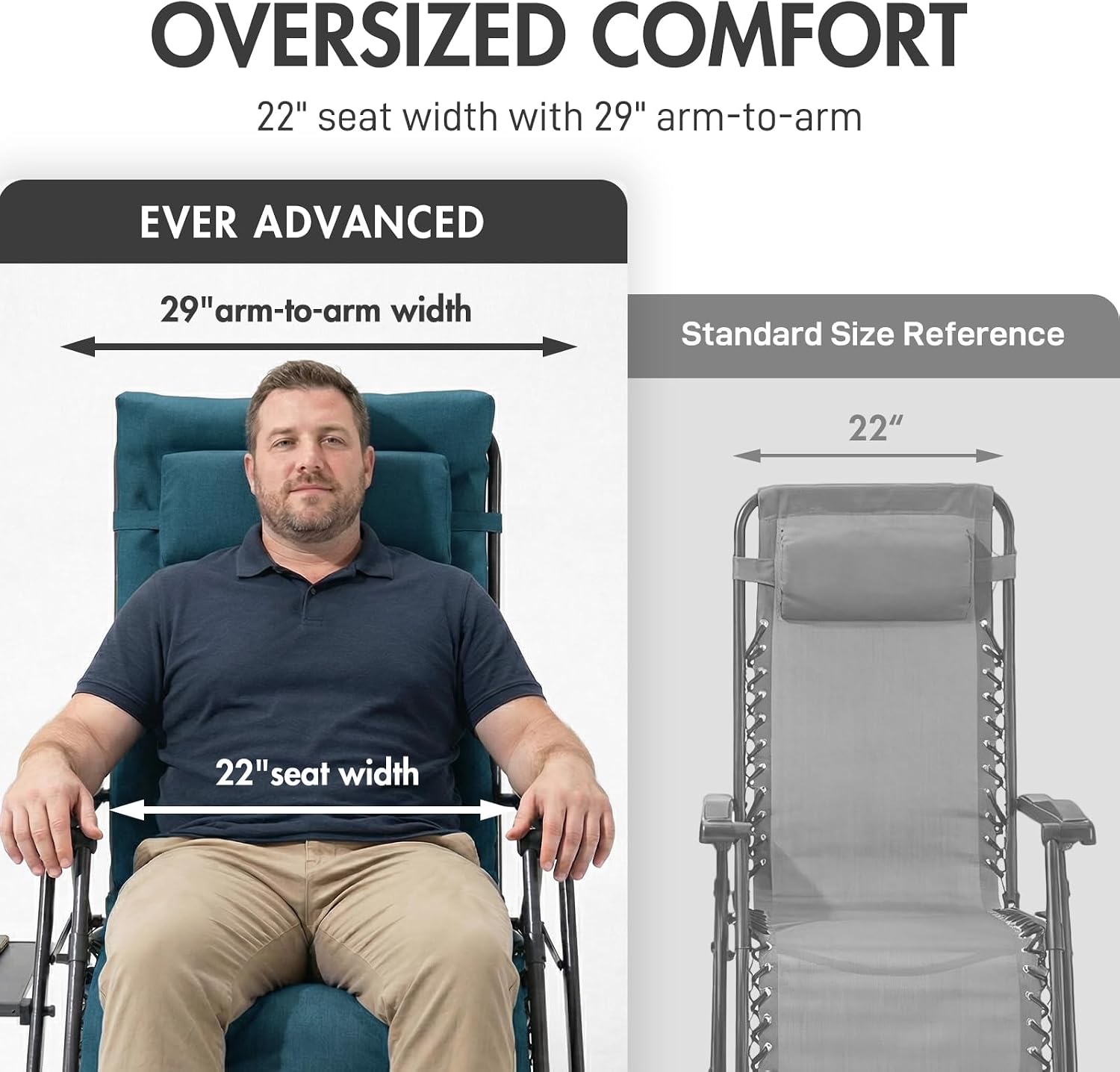 EVER ADVANCED Aluminum Zero Gravity Chair, 2.4" Padded, 350 lb Capacity | Oversized Reclining Lounge Chair with Adjustable Headrest and Side Table, Foldable for Camping, Patio, Lawn and Indoor Use