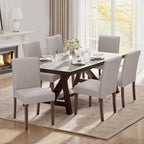 Upholstered Dining Chairs Set of 6, Modern Fabric Dining Room Chair, Wooden Dining Chair, Kitchen Side Chairs, Farmhouse Dinner Chair with High Back for Kitchen, Brown