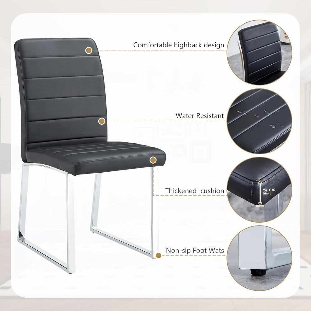 Modern Leather Dining Chairs, Set of 6 | Upholstered Padded Seats with Sturdy...